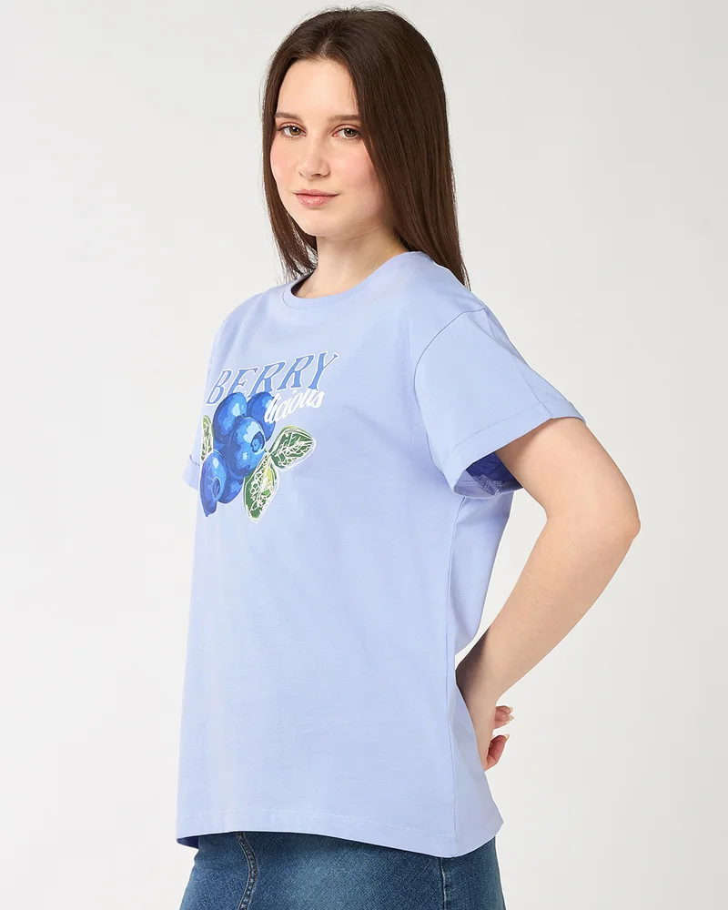 بيواكوف Women's Baby Lavender Berrylicious Graphic Printed Boyfriend T-shirt